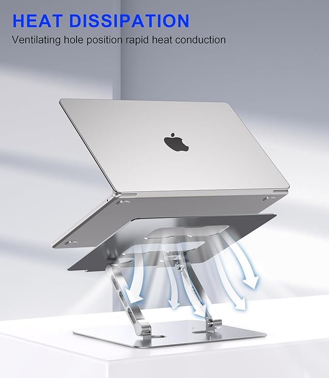 YTech Adjustable Laptop Stand,Ergonomic Foldable Notebook Computer Holder.Compatible with MacBook iPad Dell HP Lenovo ThinkPad Acer ASUS Samsung and More 10-17" Laptops Tablets,Silver