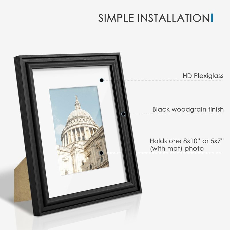 PEALSN 8x10 Picture Frame Set of 6, Display Pictures 5 x 7 with Mat or 8 x 10 without Mat, Wall Gallery Photo Frames for Wall Mounting or Tabletop Display, Black Woodgrain