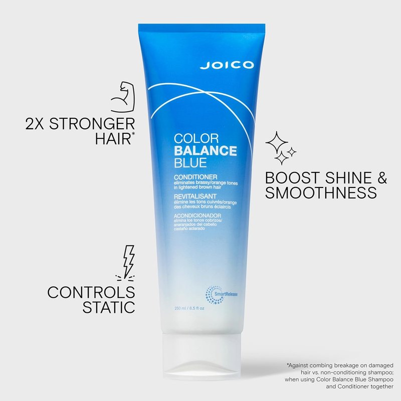 Joico Color Balance Blue Conditioner - Eliminate Brassy Tones & Boost Shine | For Lightened Brown Hair | UV Protection