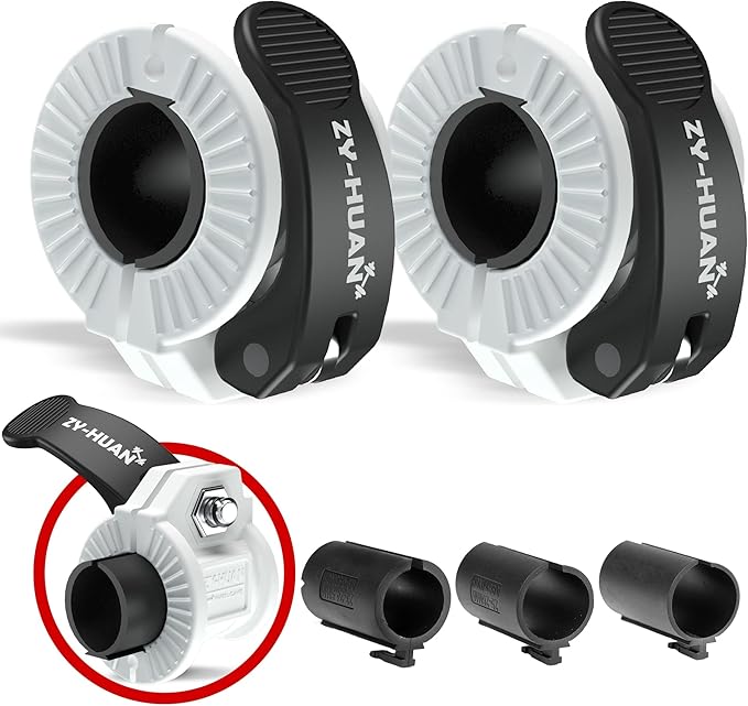 ZY-HUAN Pro Barbell Clips 1 inch Barbell Clamps 0.9-1.18inch Quick Release Weight Clips for Bars Multi-Size Adjustable Olympic Barbell Clamps (Black+White)