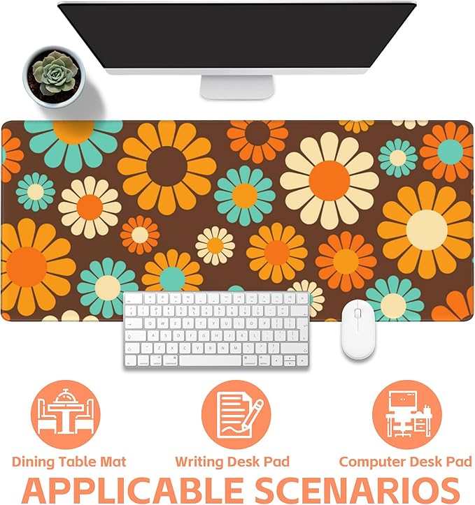 NIYLYNSYN Mouse Pad Large Retro Flower Non-Slip Game Desk Mat with Stitched Edge Laptop Keyboard Desk Pad for Work Home Gaming (35.4 x 15.7 Inches)