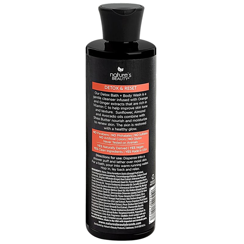 Nature's Beauty Orange Ginger Detox Body Wash - Gentle Cleanser with Vitamin C & Oils | 12 fl oz (2 Pack)