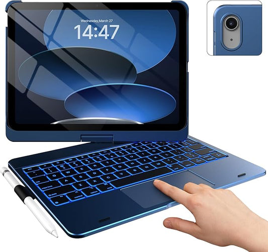 typecase Touch iPad 11th 10th Generation Case with Keyboard (11" 2025, A16 & 10.9" 2022) – 360° Rotatable, 11-Color Backlit, Multi-Touch Trackpad, Pencil Holder, Thin & Light – Midnight Blue
