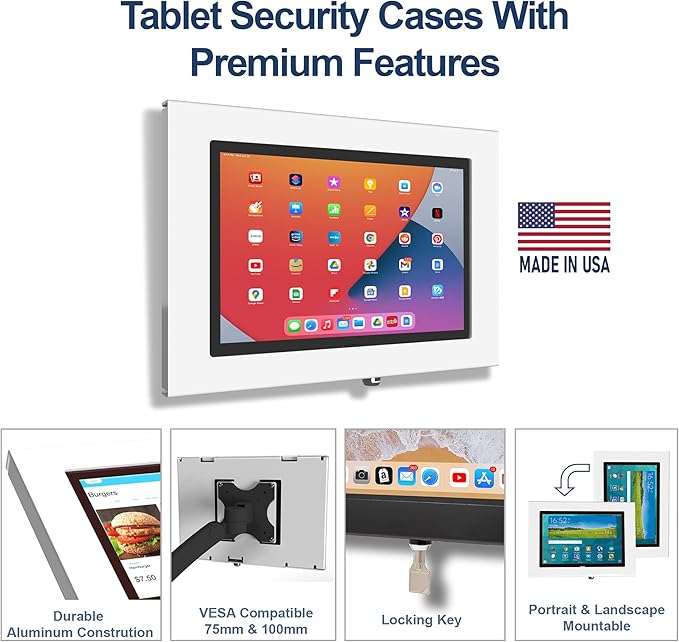 TABcare Locking Security Metal Case for Apple iPad Pro 11" 1st, 2nd, 3rd, 4th gen. for Kiosk, POS, Store, Show Display (White, iPad Pro 11 1/2/3/4)