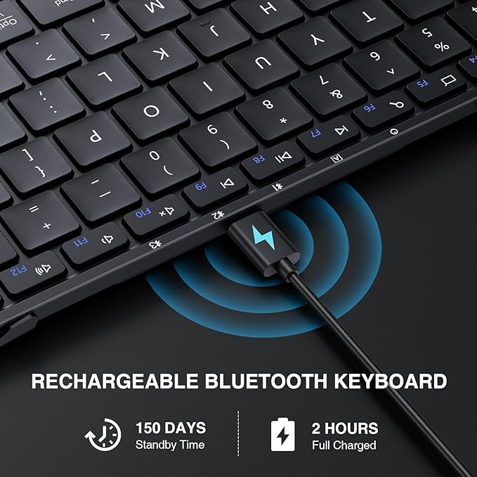 ProtoArc Foldable Bluetooth Keyboard, XK01 Full-Size Portable Wireless Keyboard for Travel, 105 Keys, 0.65" Keycaps, Multi-Device Sync for iPad Tablet Smartphone Laptop PC Windows iOS Android, Black