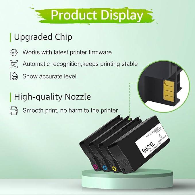 greencycle 962XL Ink Cartridges Combo Pack Replacement for HP 962XL 962 XL High Yield Ink Cartridge Set Work for HP OfficeJet Pro 9010, 9020 Series Printer (1BK/1C/1M/1Y, 4 Pack)