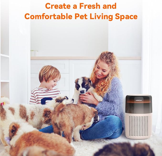AIRROMI HEPA Air Purifier for Bedroom&Home,Pet Air Purifier for Home Pets,Removes Pet Odor,Cat Litter Smell,Dust,Smoke&Allergies,Quiet Room Air Purifier with Scents,360°Air Cleaner,A2005 Beige