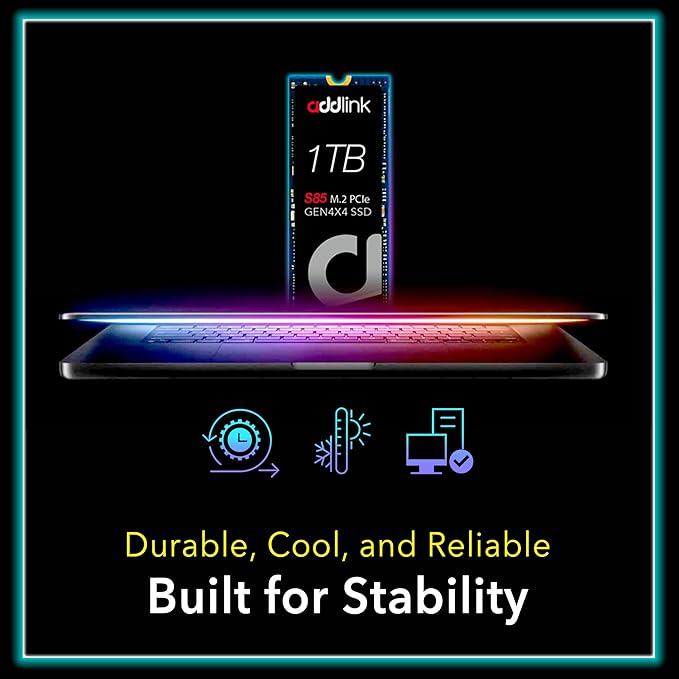 Addlink S85 1TB NVMe SSD M.2 2280 PCIe 4.0 Gen4 Internal Solid State Drive, Up to 6000MB/s, HMB Technology, 3D TLC NAND, Storage Upgrade for Laptop, Desktop PC, Gaming, Creators (ad1TBS85M2P)