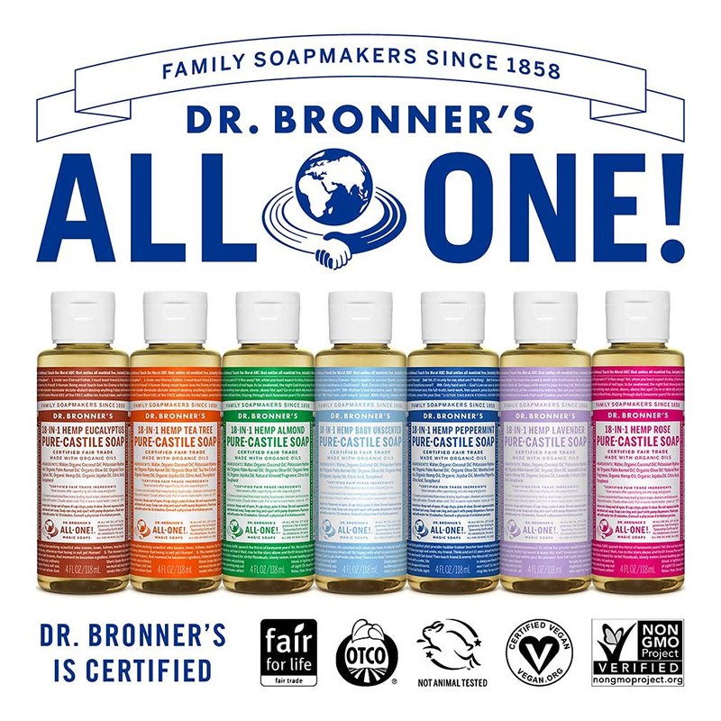 Dr. Bronner's Pure-Castile Liquid Soap - Almond Scent, 32 oz | Organic, Vegan, 18-in-1 Uses