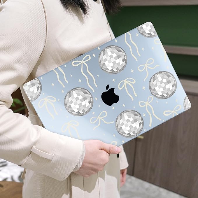 MEEgoodo Case for M5/M4/M3/M2 MacBook Air 13.6 inch 2026 2025 2024 2022, Fit Model A3449/A3240/A3113/A2681, Case Compatible with MacBook Air 13 inch, Silver Disco Balls & Bows