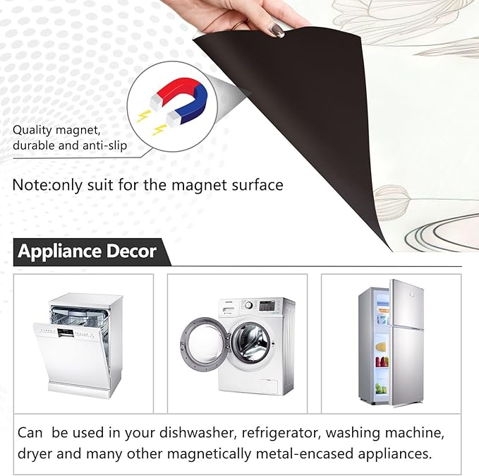 Vnurnrn Dishwasher Magnet Cover Line Drawn Flowers Print, Dish Washer Cover for Kitchen Decor, Easily Trimmable Dishwasher Sticker Refrigerator Magnetic Cover 23Ã26 in