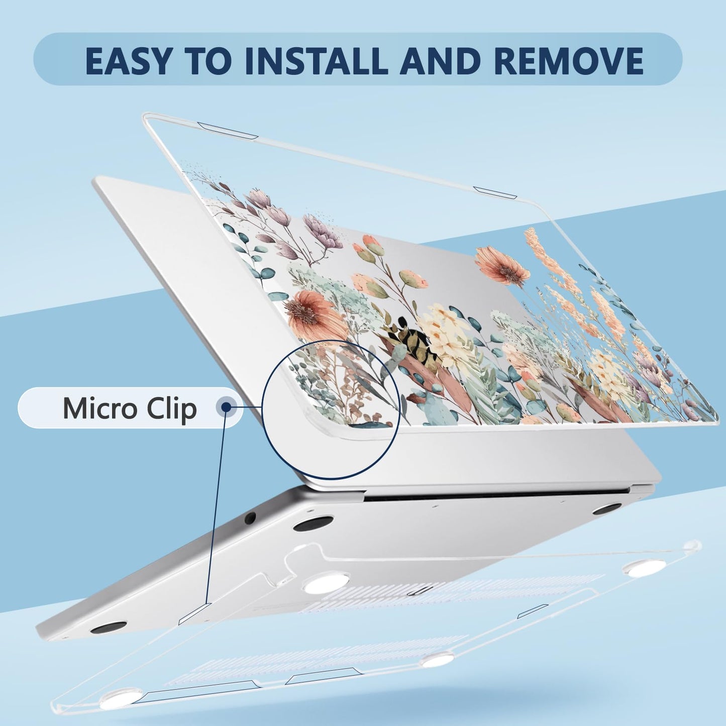 MecBevia Compatible with 2026 M5 MacBook Air 15 inch Case, 2026 2025-2023 M5 A3448 M4 A3241 M3 A3114 M2 A2941, Keyboard Cover, Screen Protector, Webcam Cover & Type-C OTG, Abstract Flower