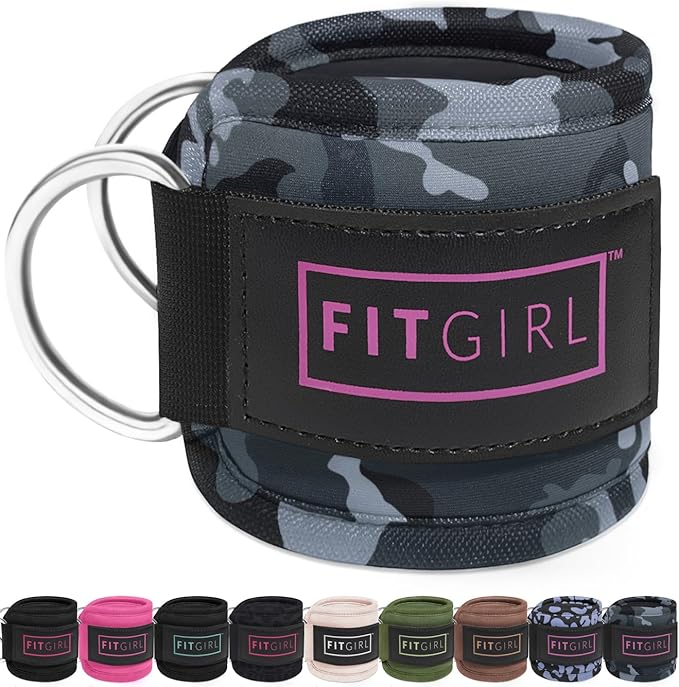 FITGIRL - Ankle Strap (Pair) for Cable Machines and Resistance Bands, Work Out Cuff Attachment for Home & Gym, Glute Workouts - Kickbacks, Leg Extensions, Hip Abductors, Women Only (Camo, Pair)