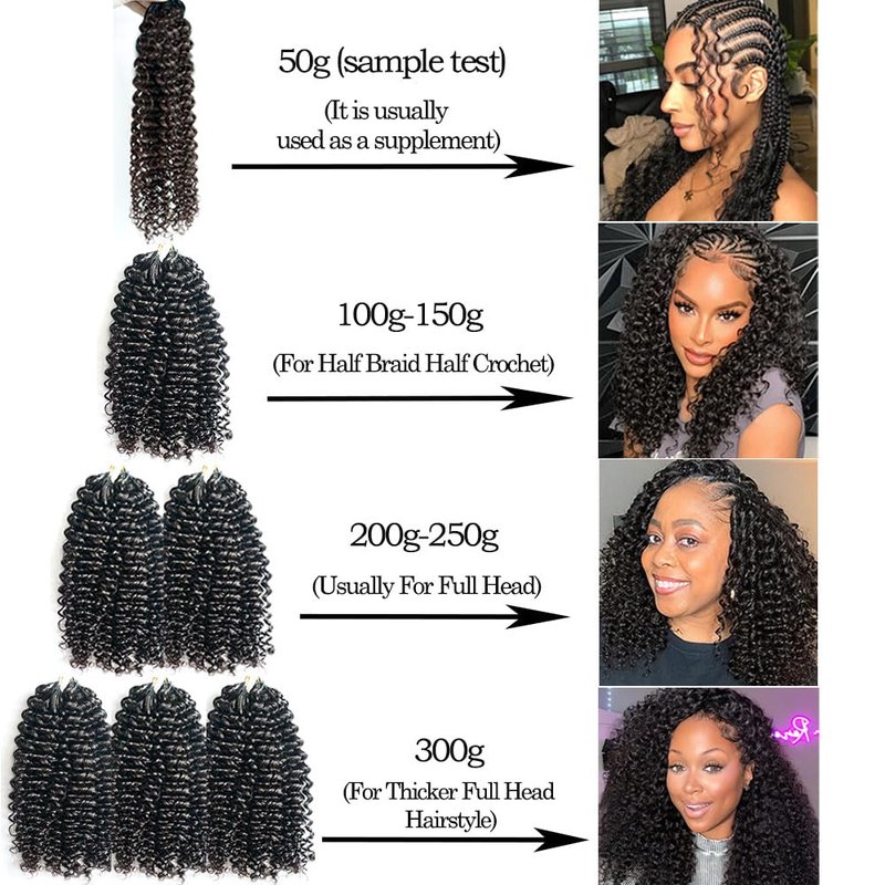 Jerry Curly Pre-Separated Feather Crochet Hair Reusable Knotless Real Human Hair With String Curly Human Crochet Hair Extensions For Braiding 14inch 50g