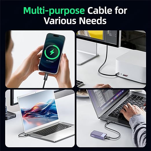 JEYI 80Gbps Cable Compatible with Thunderbolt 5 1m/3.3ft 80Gbps,120Gbps Bandwidth 16K/Dual8K,Multi-Screen Display,240W Fast Charging TB5,USB4/3/2,for iPhone 15/16,MacBook Pro/MacBook Air M3/iMac