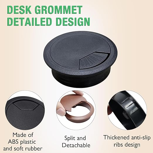 EASYEAH 5 Pcs Desk Grommet 2-3/8" / 60 mm, Desk Cord Hole Cover, Cable Grommet ABS Plastic, Desk Hole Grommet for Home & Office Pc, Detachable Adjustable Cable Cord Organizer-Silvery
