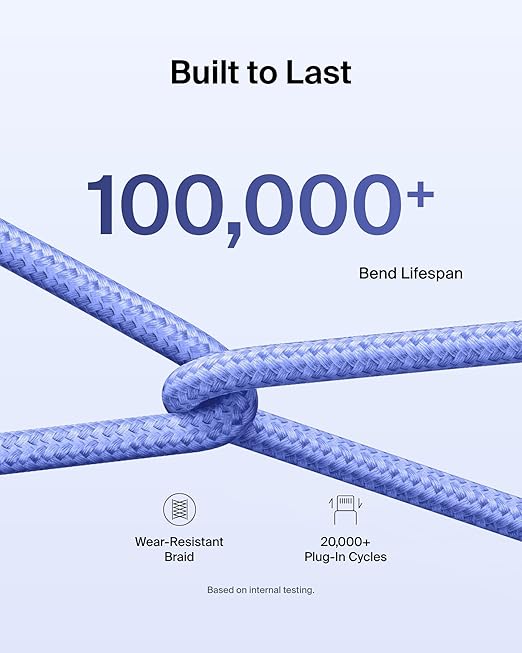 Belkin USB C to USB C Cable, 6.6ft, 60W - Type C Charger, iPhone Charger Cord, Soft, Braided, Flexible for iPhone 17, Galaxy S25, Pixel 9, Airpods, iPad Pro, Tablet & More, Travel Essentials - Blue