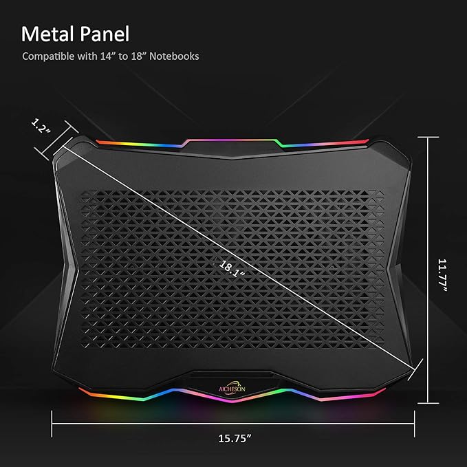 AICHESON Laptop Cooling Pad, Chill Pad for 15.6-17.3 Inch Notebook with 7 Height Slots, 2 USB Ports, RGB Lights, Perfect for Reducing Temperature of Laptop, AA3