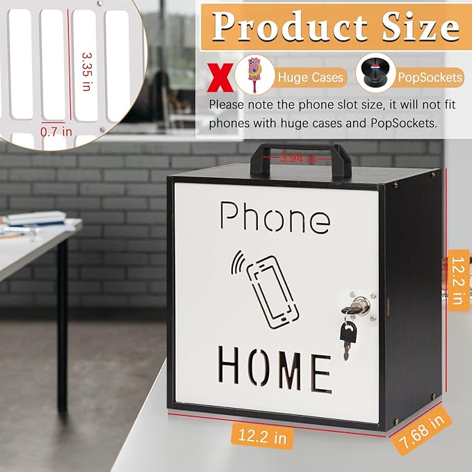 Lzttyee Cell Phone Holder Classroom 33 Slots Wooden Cell Phone Storage Cabinet Pocket Chart with Handle and Security Lock for Classroom Office (33 Grid Cabinet Black)