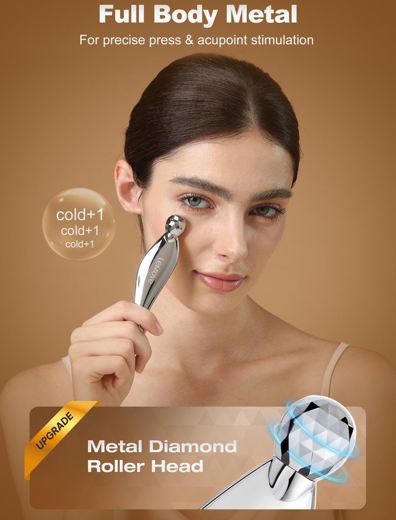 Lemove 4-in-1 Gua Sha Facial Tools, Facial Roller, Skin Care Roller with Stainless Steel, Face Ice Roller to Reduce Puffiness & Eye Strain, Relieved Facial Tension, Gift for Women and Men-Silver