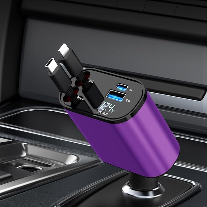 Retractable Car Charger for iPhone 17, 4 in 1 Fast Car Charging 69W,Car Travel Essentials Charger, Women Men for Gifts USB C Car Accessories Adapter Compatible for iPhone 17 16 15 14 13,Galaxy,Pixel