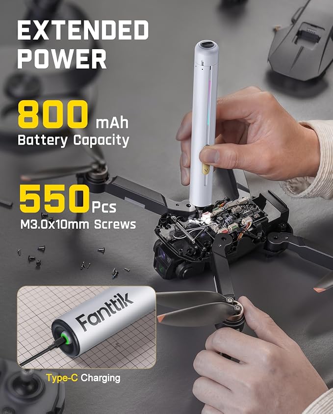 Fanttik E2 Ultra Electric Screwdriver, 0.6N.m Mini Screwdriver Set, 50 Magnetic Bits, 5/32'' Precision Screwdriver for Laptop, PC, Phone, 3D Printer, RC Cars, Electronics Repair Tools for Dad (White)