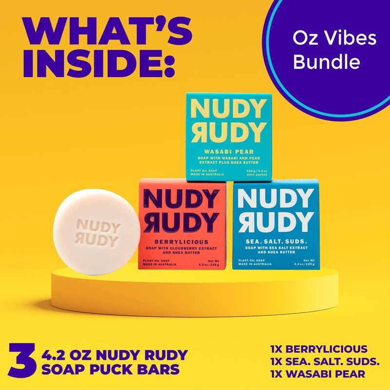 Oz Vibes Bundle Par Soap Pucks, Includes Berrylicious, Sea. Salt. Suds., Wasabi Pear, Made with Organic Shea Butter, Pure Plant Oils, Triple Milled Bars, All Skin Types, 4.2 oz Each - Pack of 3