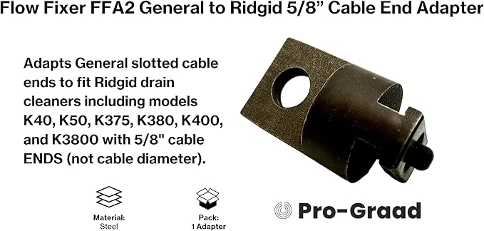 Auger Adapter FFA2 â Compatible with General to Ridgid Drain Cleaner, Converts General Slotted Cable Ends to Fit Ridgid Models K40, K50, K375, K380, K400 &K3800 with 5/8" Cable Ends (Not Cable Size)