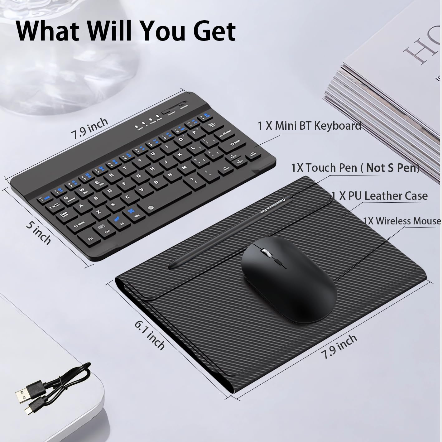 for Samsung Galaxy Z Fold 7 6 5 Keyboard and Mouse, Portable Mini 7.9 inch Bluetooth Keyboard with Leather Case and Capacitive Pen, 4 in 1 Travel Set for Z Trifold fold7 Accessories