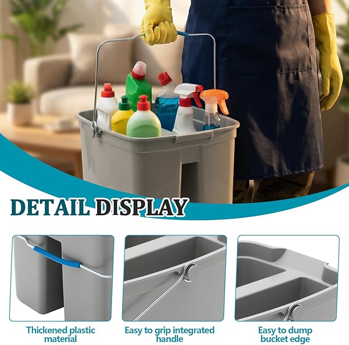 Sawysine 2 Pack 23 Qt Double Layer Large Plastic Cleaning Bucket, 18.1 Inch Cleaning Caddy Organizer with Handles Compatible with Flat Head Sponge Mops, Suitable for Household Storage Kitchen Bathroom