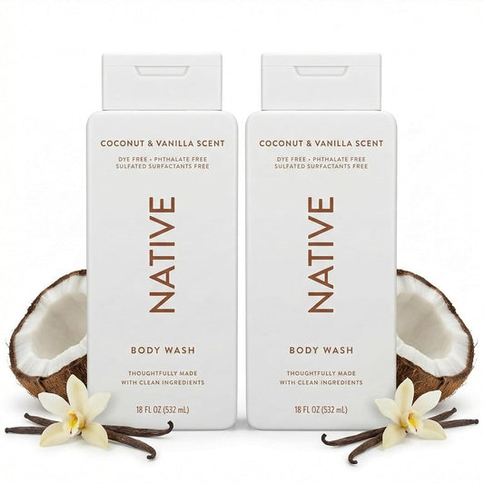 Native Body Wash - Coconut Vanilla Shower Gel | Sulfate & Paraben Free, 18 oz Each, Moisturizing for All Skin Types