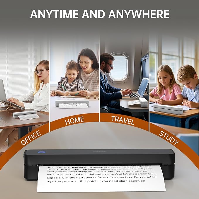 iDPRT MT610 Portable Thermal Printer, Mobile-Travel-Printers, Inkless-Wireless-Small-Printer for Home Use, Office, Vehicles, Bluetooth Printers Supports 8.5 x 11 US Letter&A4&A5, Deep Black