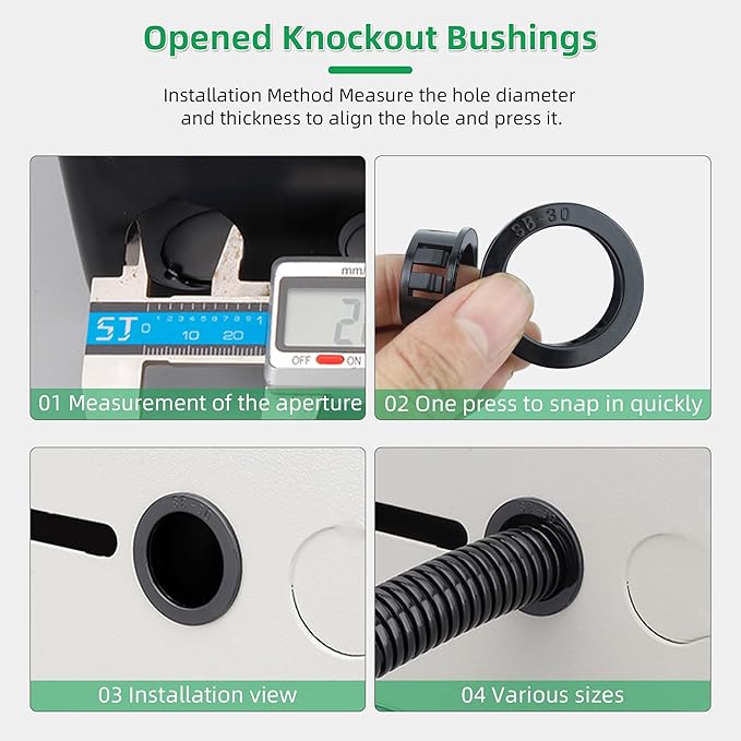 EASYEAH 5/8"(16mm) Black Snap-in Knockout Insulating Bushing Grommets, Plastic Cable Hole Grommets for Wiring, Round Nylon Snap in Locking Electrical Wire Cord Hose & Tubing Bushings Grommets, 40pcs