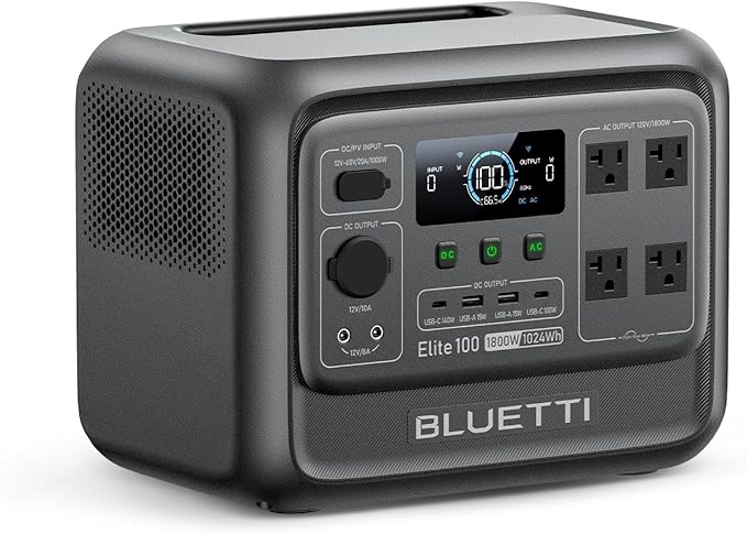 BLUETTI Elite 100 V2 Portable Power Station, 1024Wh LFP Battery Backup w/ 4 1800W AC Ports (3600W Surge), 35% Smaller, Fast Charge and UPS Solar Generator for Camping, Road Trip, Outages, Home Backup