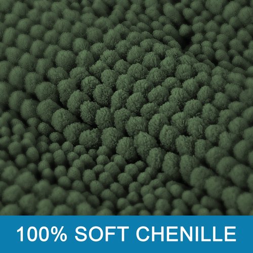 H.VERSAILTEX Bathroom Rugs Bath Mats Sets Super Absorbent Chenille Striped Bath Mats Non Skid Machine Wash Dry Rugs for Bathroom Floor Set of 2(Bronze Green, 47 x 17 Plus 17 x 24 - Inches)