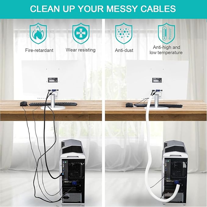 2 Pack 5ft 1 inch White Cable Sleeve