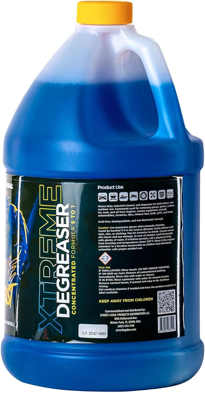 Street Legal Blue Beast Xtreme Degreaser – Heavy-Duty Concentrated Industrial Cleaner & Engine Degreaser, Fast-Acting Formula,4 Gallons