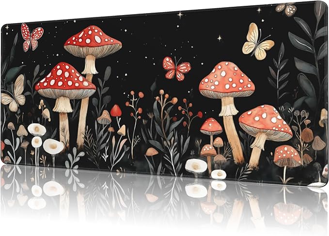 NIYLYNSYN Mouse Pad Large Magical Fantasy Mushroom Non-Slip Game Desk Mat with Stitched Edge Laptop Keyboard Desk Pad for Work Home Gaming (35.4 x 15.7 Inches)