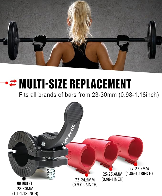 ZY-HUAN Pro Barbell Clips 1 inch Barbell Clamps 0.9-1.18inch Quick Release Weight Clips for Bars Multi-Size Adjustable Olympic Barbell Clamps (RED1)