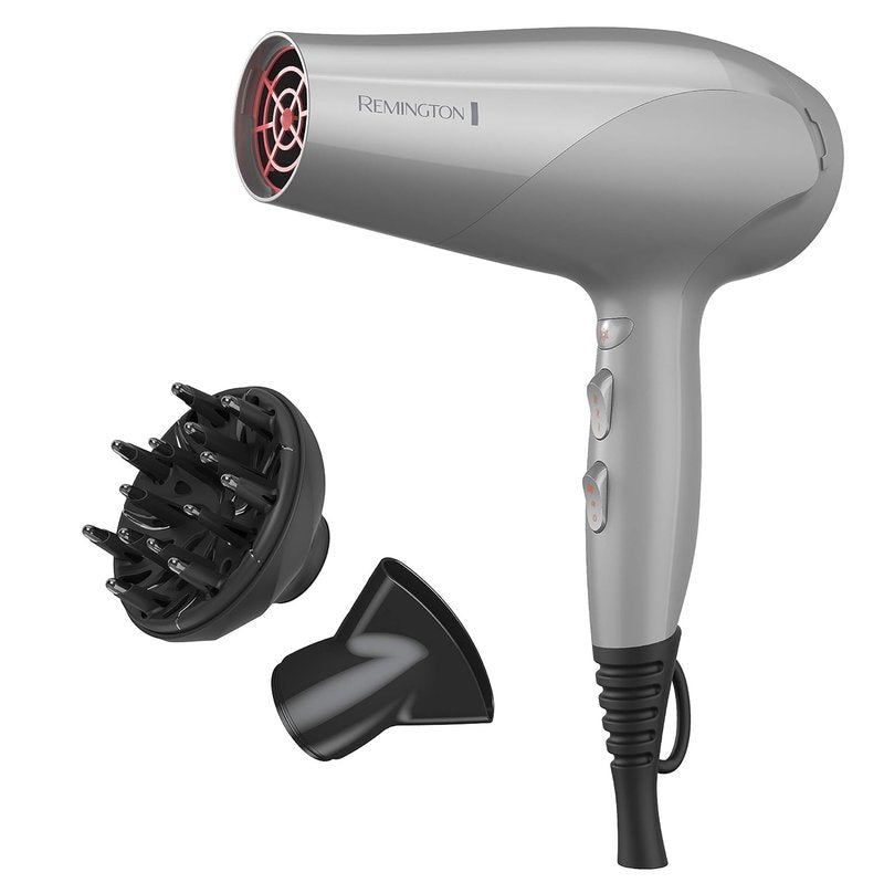 Remington Hair Dryer - Damage Protection with Ceramic Ionic Tourmaline Technology | Grey, 3-Piece Set with Diffuser & Concentrator