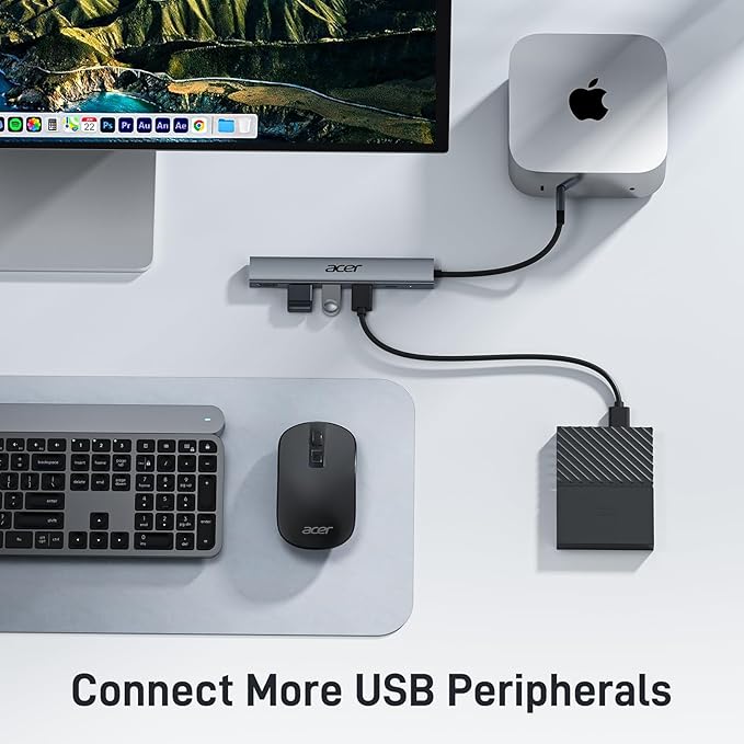 Acer 5 in 1 USB C Hub with 4K HDMI, 100W Power Delivery, 3 USB A Data Ports, USB C to HDMI Multiport Adapter for Laptop, PC, Tablet, MacBook Neo/Pro/Air, iPad Pro/Air, iMac, iPhone 17/16/15