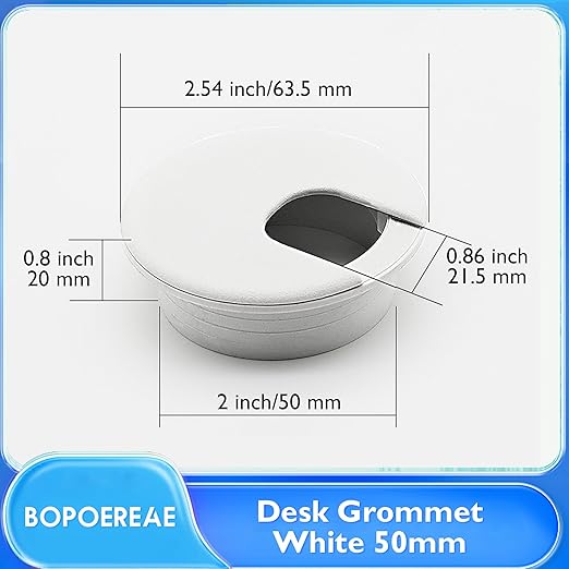 BOPOREAE Desk Grommet 2" (50 mm), Desk Cord Hole Cover, Cable Grommet ABS Plastic, Desk Hole Grommet for Office and Home Table Cable, Detachable Cable Cord Organizer (White 8 Pcs)