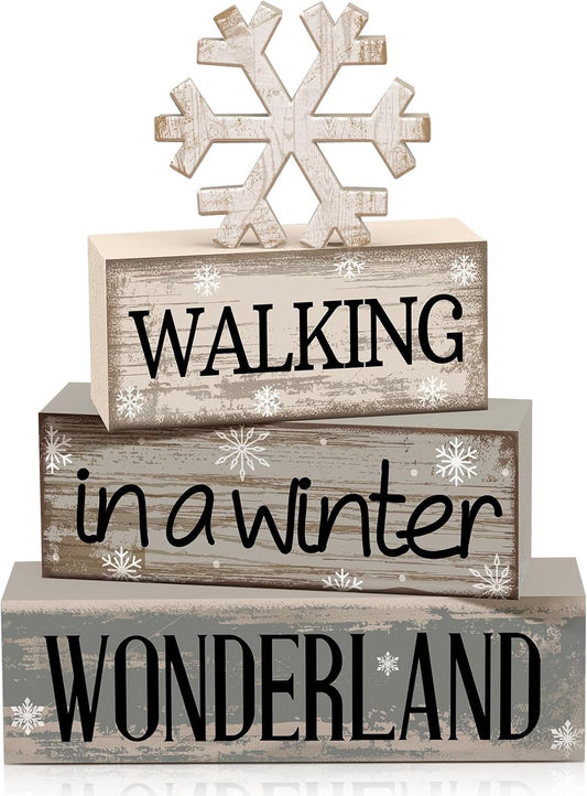 Moucuny Winter Table Decorations - 4 Pcs Wooden Snowflake Decor for Rustic Christmas Centerpiece
