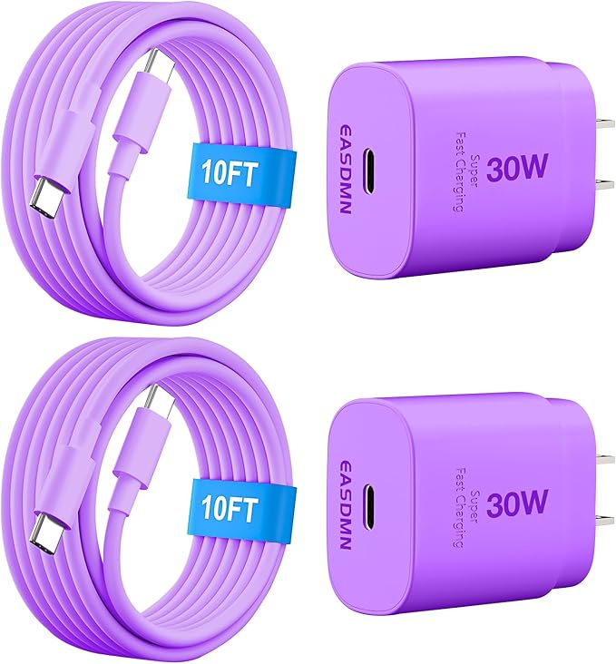 30W USB C i Phone 17 16 15 Charger Fast Charging, 2PACK Wall Charger for iPhone 16 15 Pro Max Charger Cord 10FT Fast Type C Block for iPhone 17 Pro Max/17 Air/16/15 Plus/15 Pro Max,i Pad Pro, Purple