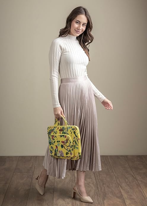 Maison d'Hermine Laptop Bag with Pocket Upto 15.5 inch Stain and Water Repellent Cotton Canvas Spring Summer (Eden - Yellow)