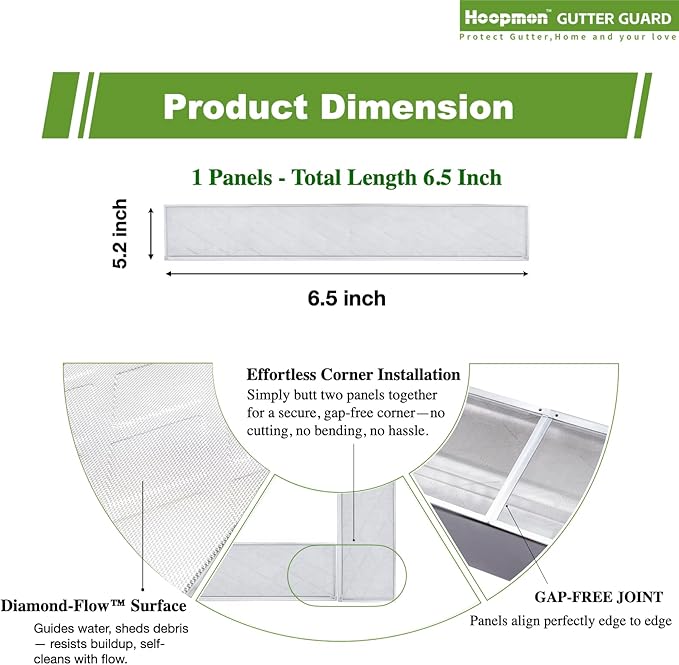 Gutter Guard â 100% Stainless-Steel Micro-Mesh Design, Pine Needle & Small Debris Protection, Fits 5 in KâStyle & HalfâRound Gutters, DIY Screws Included (5in Sample - 1 Panel)