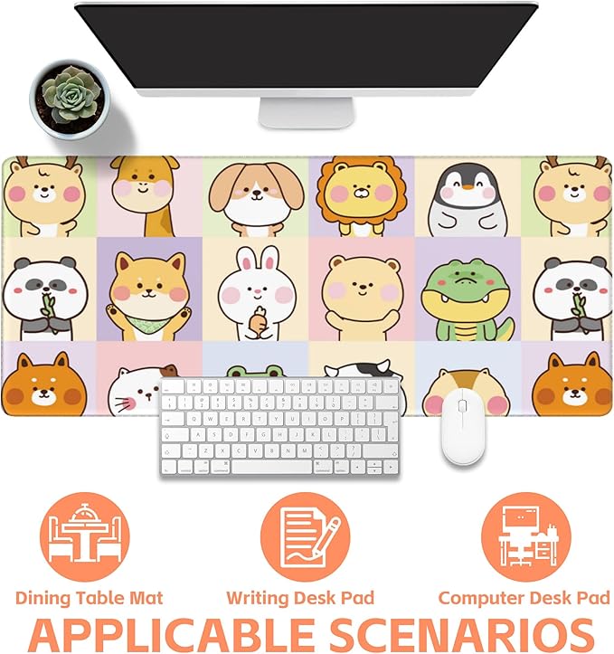 NIYLYNSYN Mouse Pad Large Cute Animals Non-Slip Game Desk Mat with Stitched Edge Laptop Keyboard Desk Pad for Work Home Gaming (35.4 x 15.7 Inches)