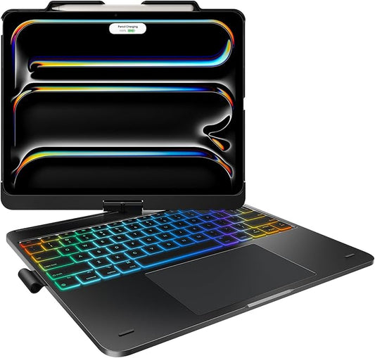 typecase Touch Case with Keyboard for iPad Pro 13"(M5/M4, 2025/2024), iPad Air 13"(M4/M3/M2, 2026/2025/2024) & iPad Pro 12.9", Trackpad, 360° Rotatable, 11-Colors Backlit, Space Black