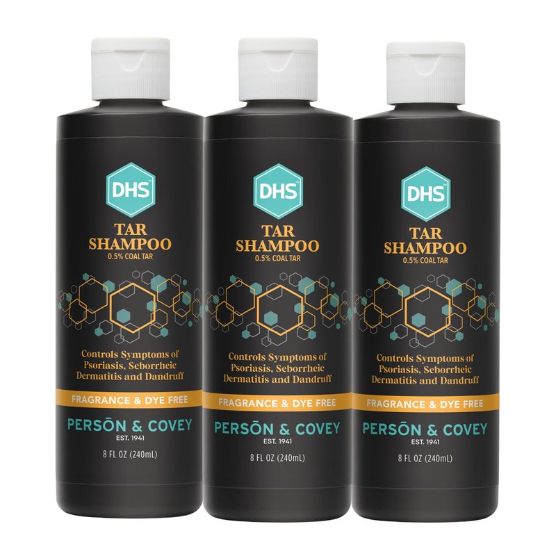 DHS Person & Covey, Inc Coal Tar Shampoo - Dandruff Shampoo for Men & Women, Psoriasis & Dandruff Hair Care for Itchy Scalp, Unscented Seborrheic Dermatitis Hair Care - 8 Fl Oz, Pack of 3