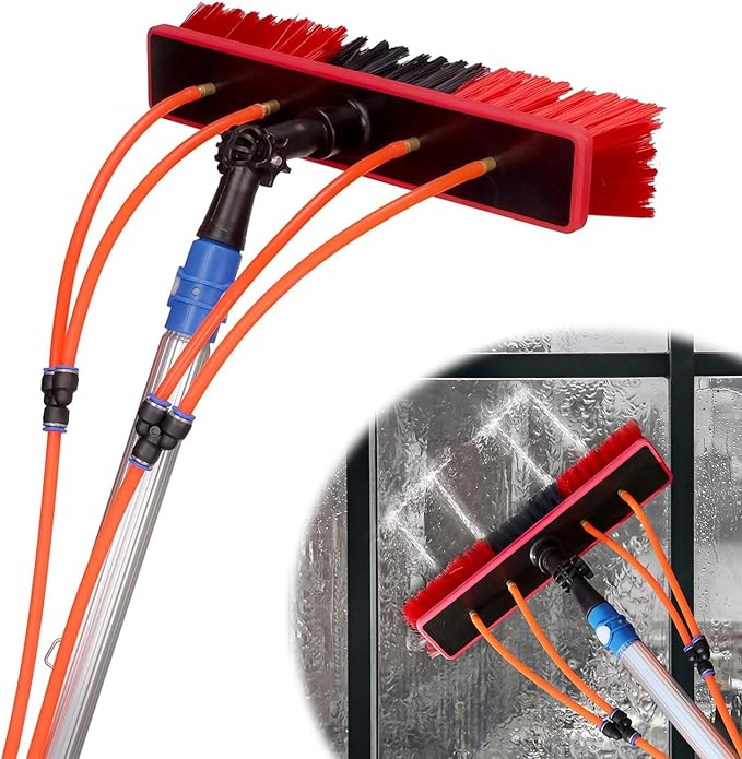 26 FT Water Fed Pole Kit Adjustable Solar Panel Cleaning Kit Cleaner Tool for Window Glass Roof Outdoor Glass Brush Window Washing Equipment (26ft)